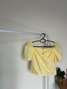 Yellow Puff Sleeve Wrap Top
