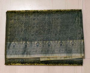 Elegant Olive &amp; Gold Banarasi Silk Saree