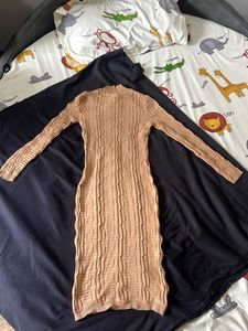 Beige Knit Bodycon Dress