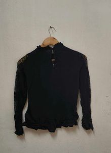 Trendy New Black Lace Detail Blouse
