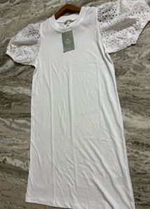 H&M White Eyelet Sleeve Dress