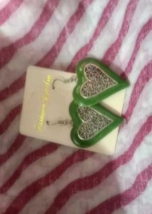 Heart Earrings - Green and Blue