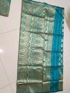 Teal &amp; Gold Saree-2 Pieces