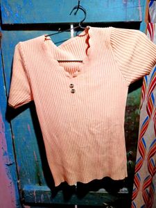 Peach Ribbed Knit Top