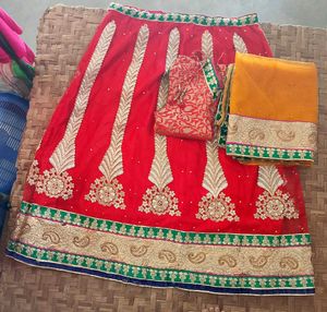 Red Embroidered Lehenga Set