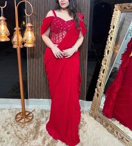 Red Embellished Corset Saree