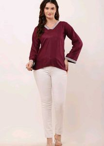 Burgundy V-Neck Top