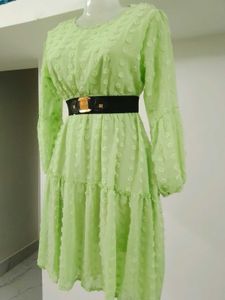 Lime Green Tiered Mini Dress with Belt