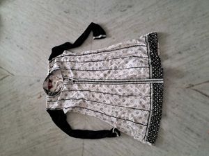 White & Black Embroidered Kurti