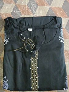 Black &amp; Gold Embroidered Anarkali Dress