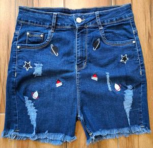 Embroidered Denim Shorts