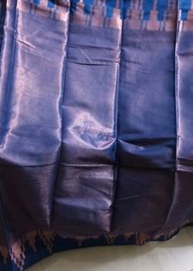 Cotton Linen Saree With Blue And Copper Colour