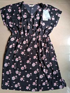 Women Plus Size Black &amp; Pink Floral A-Line Dress