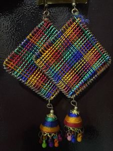 Rainbow Woven Jhumka Earrings
