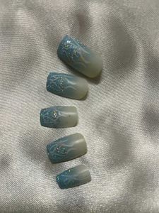 white and blue glitter designer nails