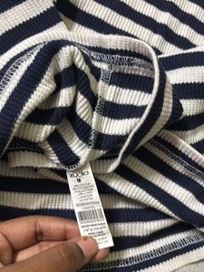 Classic Blue &amp; White Striped Polo T-Shirt – Medium