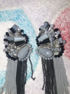 grey black chained beaded long earning
