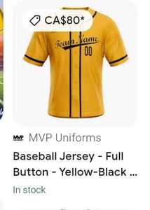 Baseball Jersey - Full Button - Yellow-