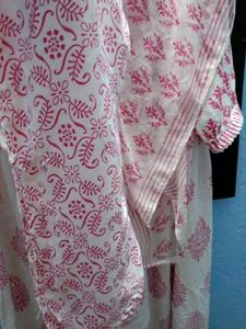 White &amp; Pink Printed Kurta, Pant And Dupatta