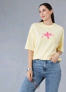 Yellow Floral oversized Print T-shirt