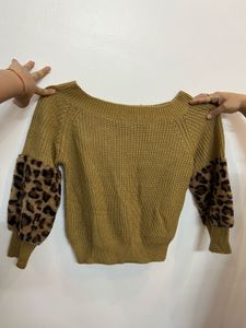 Leopard Print Sleeve Sweater