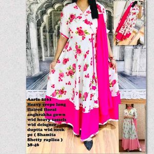 White And Pink Floral Gown, Ethnic Wear