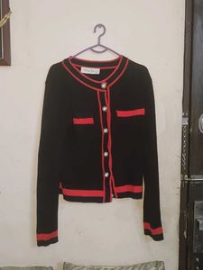 Embellished Blue Knit sweater cardigan and black s