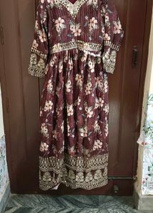 Brown Embellished Anarkali Festive Suit Set