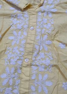 Yellow Embroidered Shirt style kurti