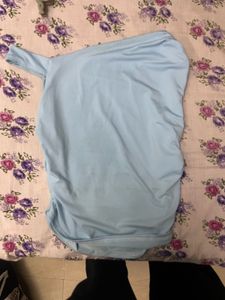 Blue Asymmetrical Ruched Top
