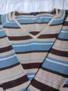 Striped V-Neck Full sleeve Top sweater