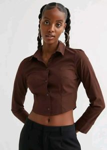 H & M Brown Back Tie Crop Shirt