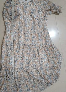White Tan Floral Empire Dress