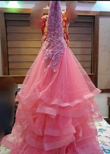 Pink Tulle Ruffled Gown