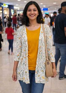 Floral Print Cardigan with Mustard Top