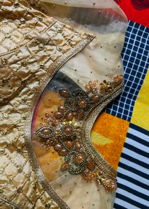 Golden Pearl Design Blouse Soft  Net Sleeves 💗🪷