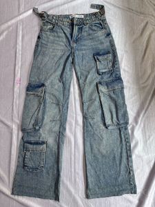 New Bershka Acid Wash Cargo Jeans