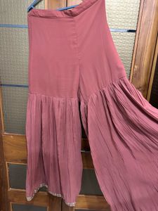Dusty Pink Kurta With Sharara Pants And Net Dupata