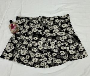 Black Floral Winter Mini Skirt