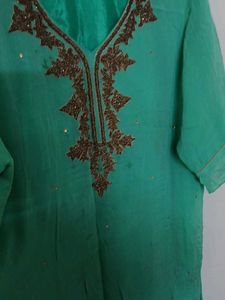 Embroidered Green Kurti