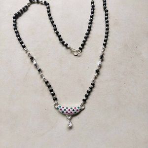 Pure Silver Beautiful Green &amp; Pink CZ Mangalsutra