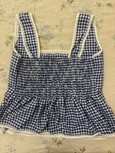 Gingham Print Blue Top