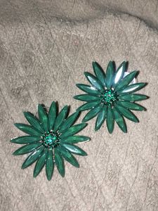 Green Stone Studded Flower Earrings
