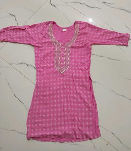 Pink Embroidered and purple Short Kurti ☘️