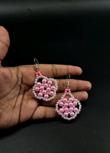 Pink Pearl Beaded Drop Earrings