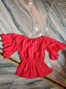 Red Ruffle Sleeve Top