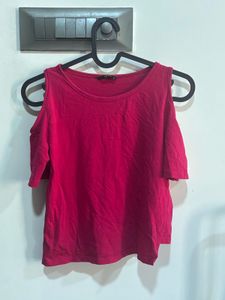 Pink cold-shoulder tee