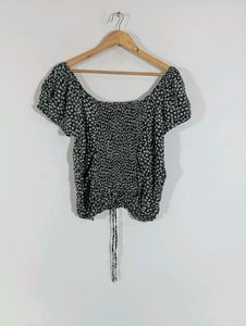 Black Printed Casual Ruched Top (Women)