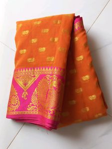 Soft Silk ,Orange And Pink Mix Colur Saree