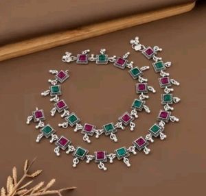 Gemstone Silver Anklets